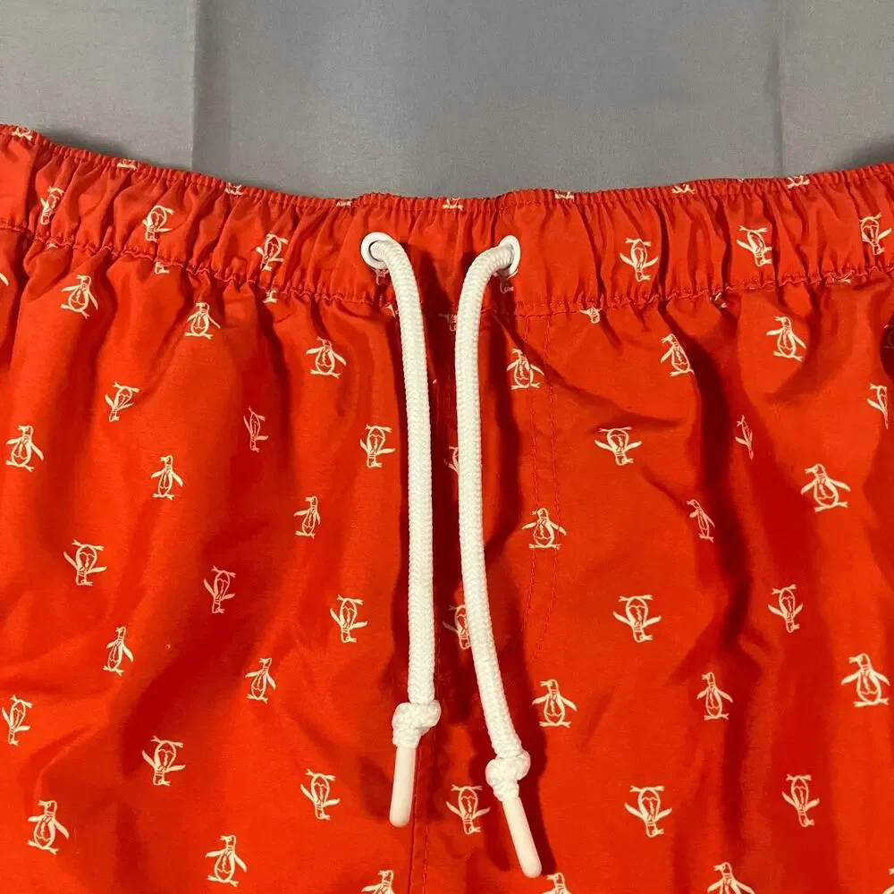 Original Penguin Swim Trunks Boys Medium‎ Red White Penguin Logo Print Board Sho
